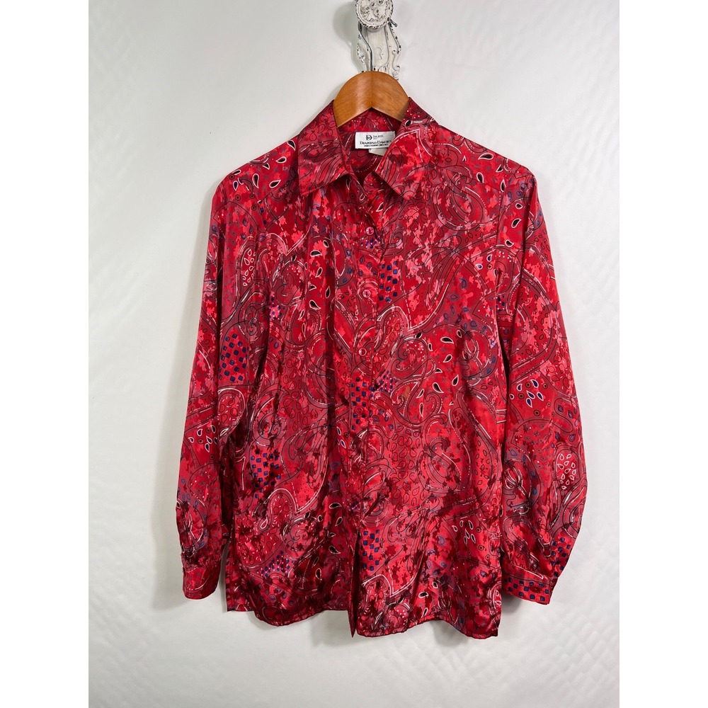 Vintage Da-Rue for Drapers & Damon's Red Paisley Blouse Top Sz 8 Made in‎ USA